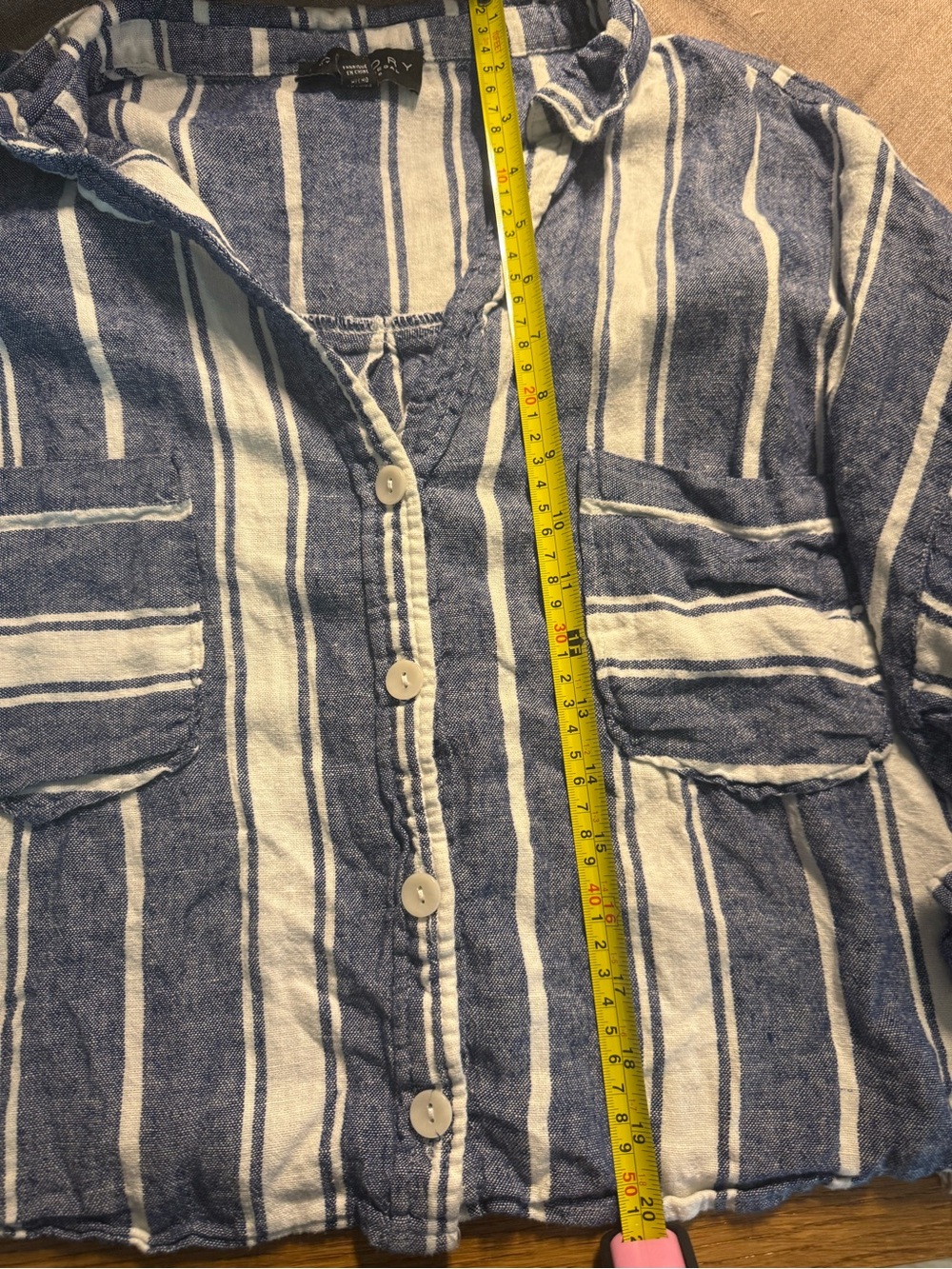 Laundry By Shelli Segal Blue and White Striped Button-Front Top - Picture 6 of 9